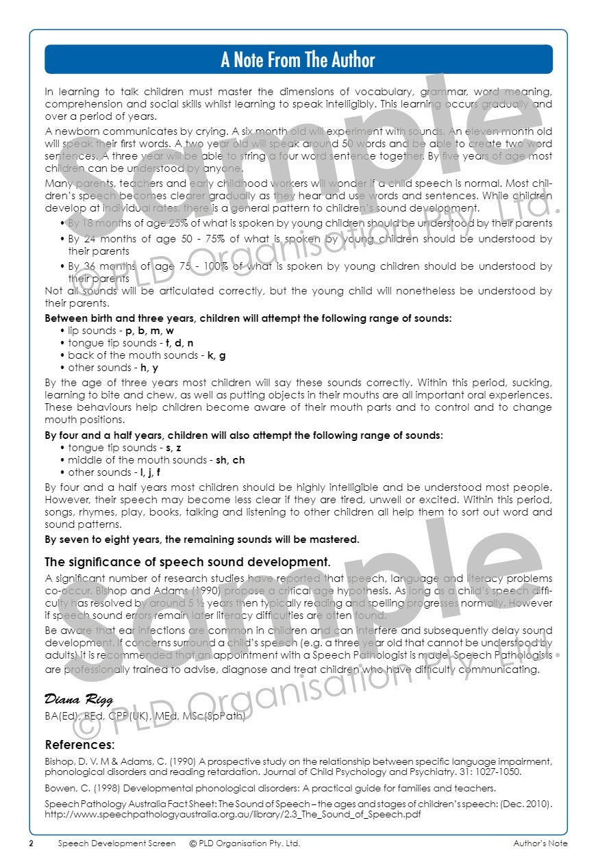 Speech Development Screen