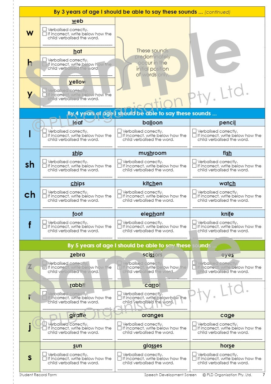 Speech Development Screen