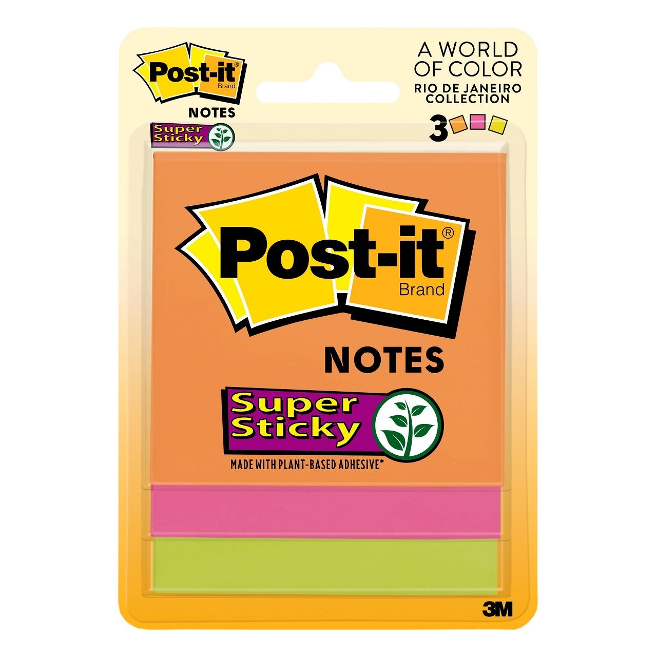 Post-It Notes Super Sticky Neon - Rio De Janeiro Collection: 76 x 76mm (Pack of 3)