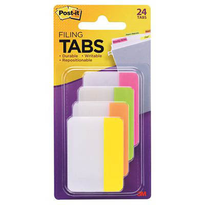 Post-It Filing Tabs - Assorted Colours: 50.8mm x 38.1mm (24 Tabs)