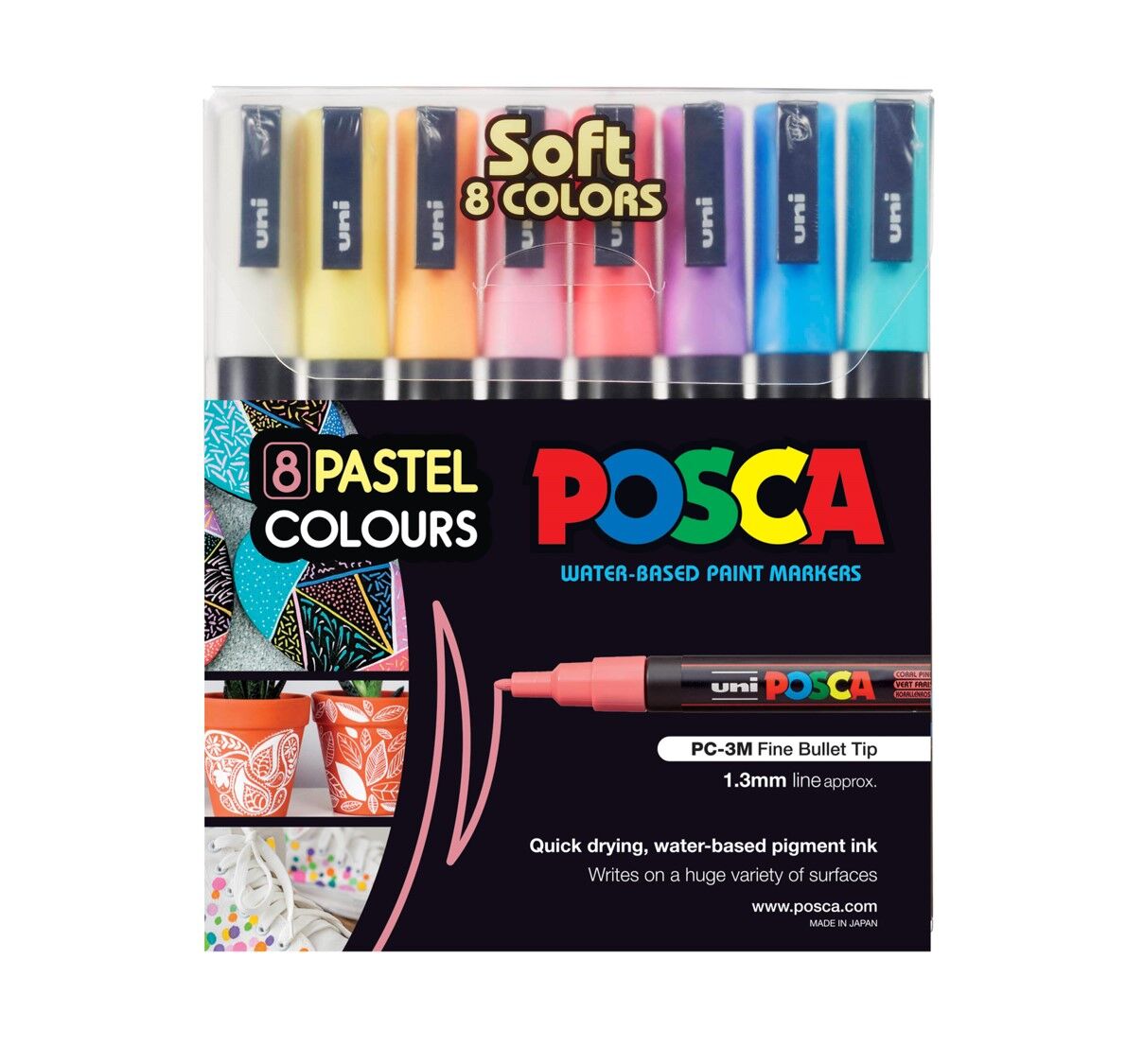 POSCA Paint Marker PC-3M Fine Bullet Tip 0.9-1.3mm - Assorted (Pack of 8)