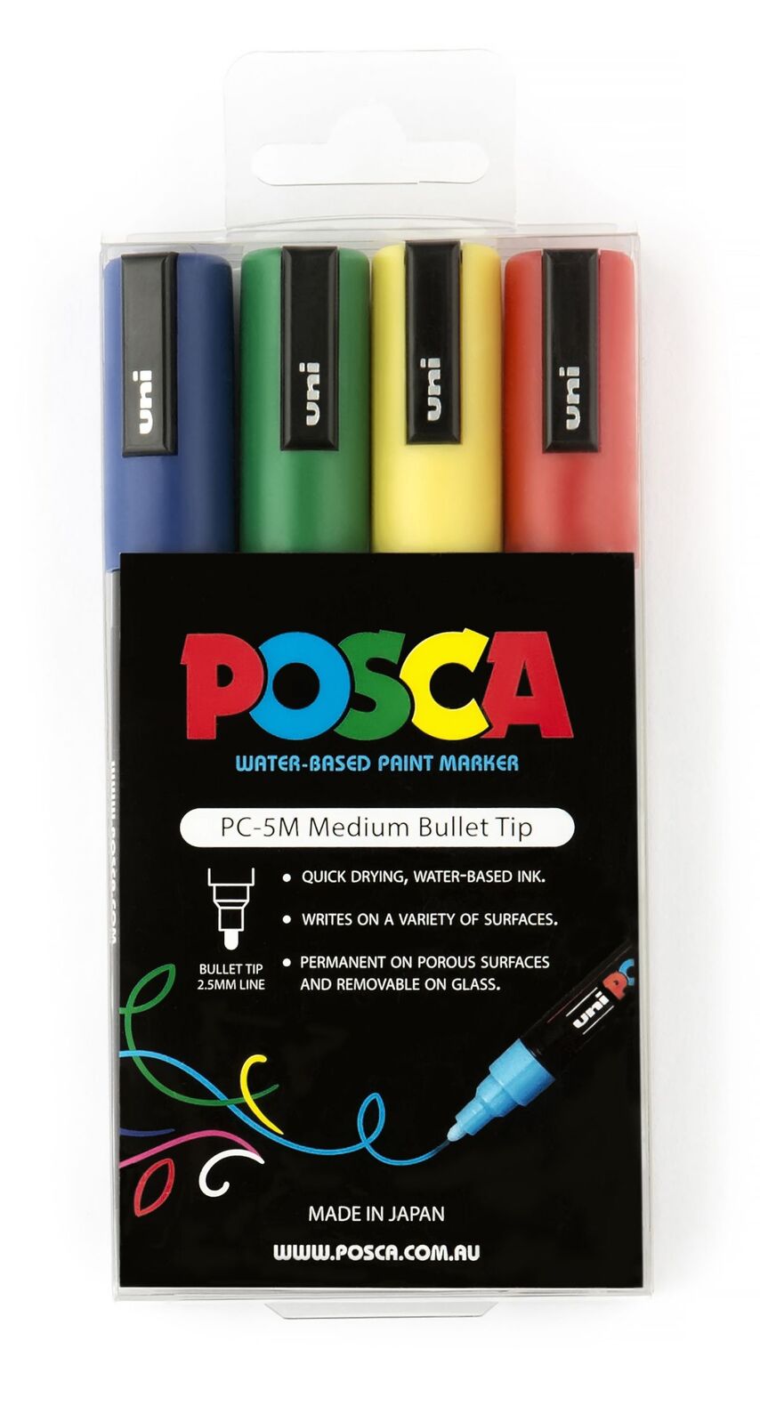 POSCA Paint Marker PC-5M Medium Bullet Tip 1.8-2.5mm - Assorted (Pack of 4)