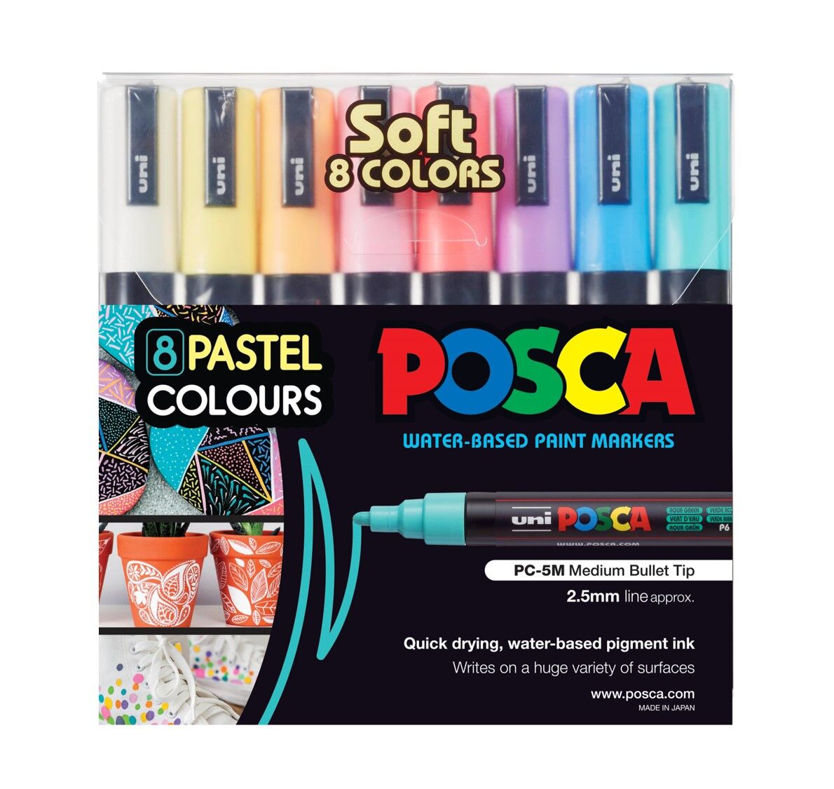 POSCA Paint Marker PC-5M Medium Bullet Tip 2.5mm - Pastel Assorted (Pack of 8)
