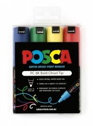 POSCA Paint Marker PC-8K Broad Chisel Tip 8mm - Assorted (Pack of 4)