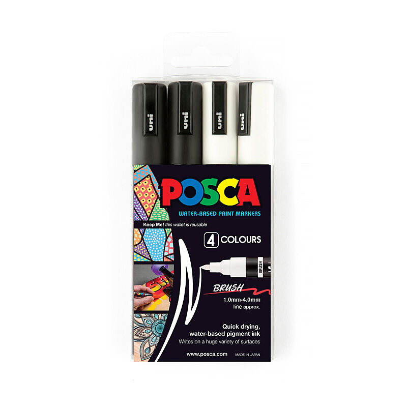 Posca PC5BR Paint Mrkr B/W - Pack of 4