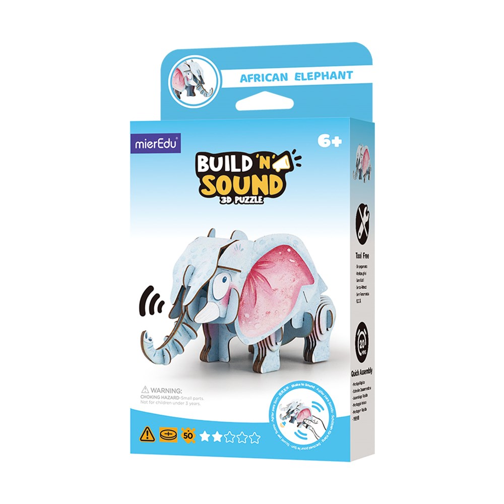 mierEdu Build n Sound 3D Puzzle - African Elephant