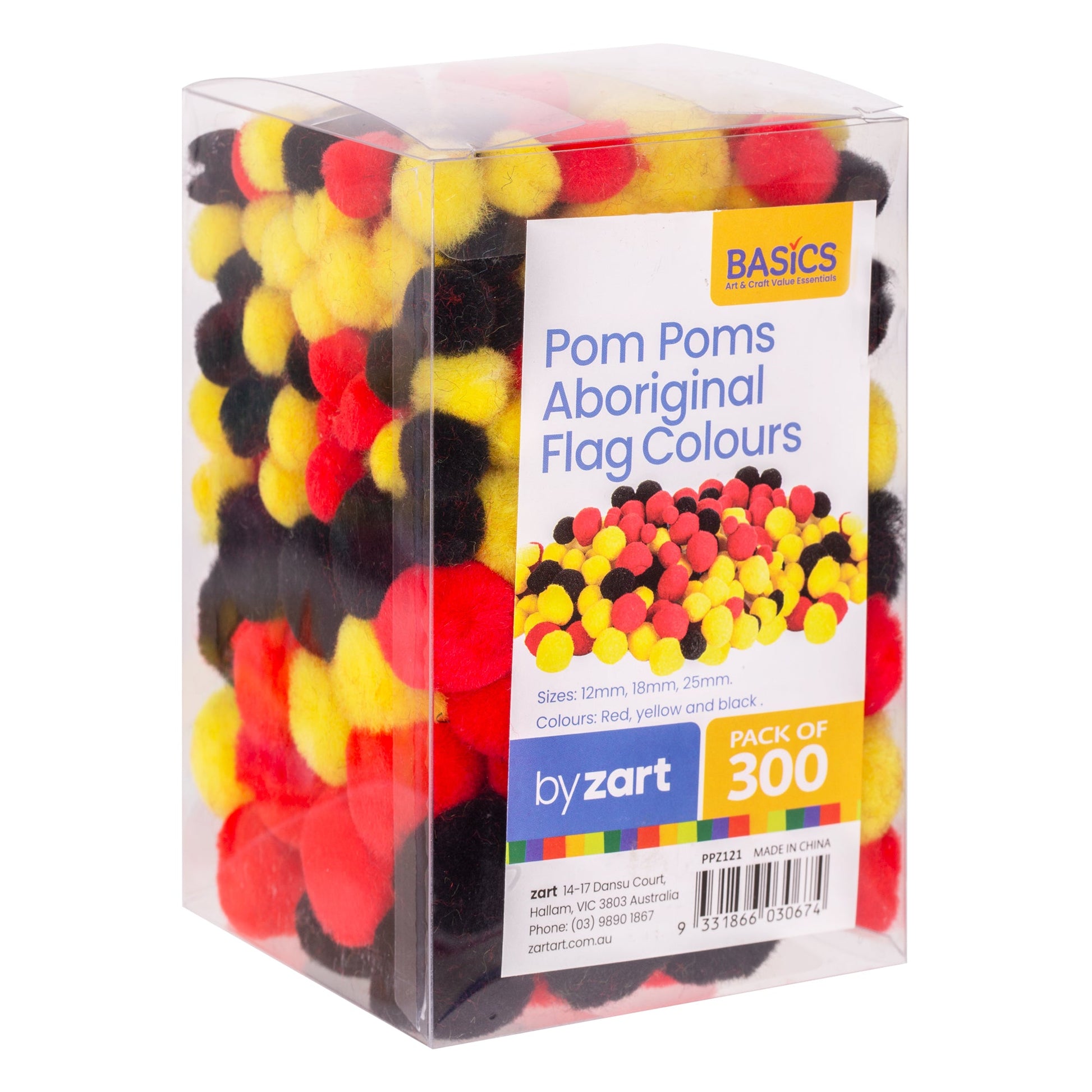 Basics Pom Poms Aboriginal Flag Colours Pack of 300