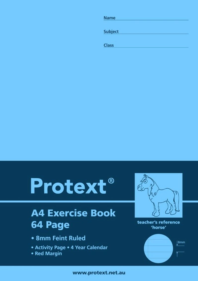 Protext Exercise Book A4 8mm Ruled + Margin PP Cover: 64pg Horse (Pack of 20)