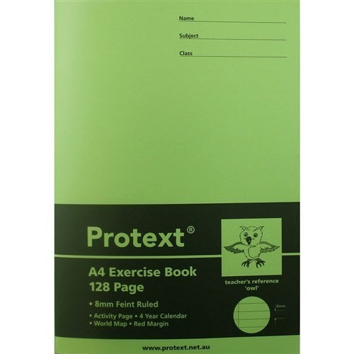 Protext Exercise Book A4 (Owl) - 8mm Ruled PP Cover: 128 Pages (Pack of 10)