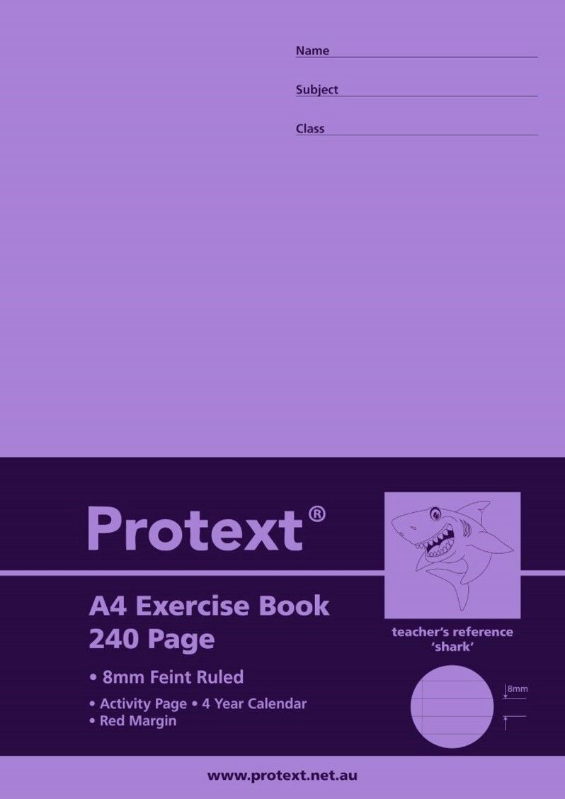 Protext Exercise Book - A4 8mm + Margin Ruled Polypropylene (PP) Cover: 240pg (Pack of 5)