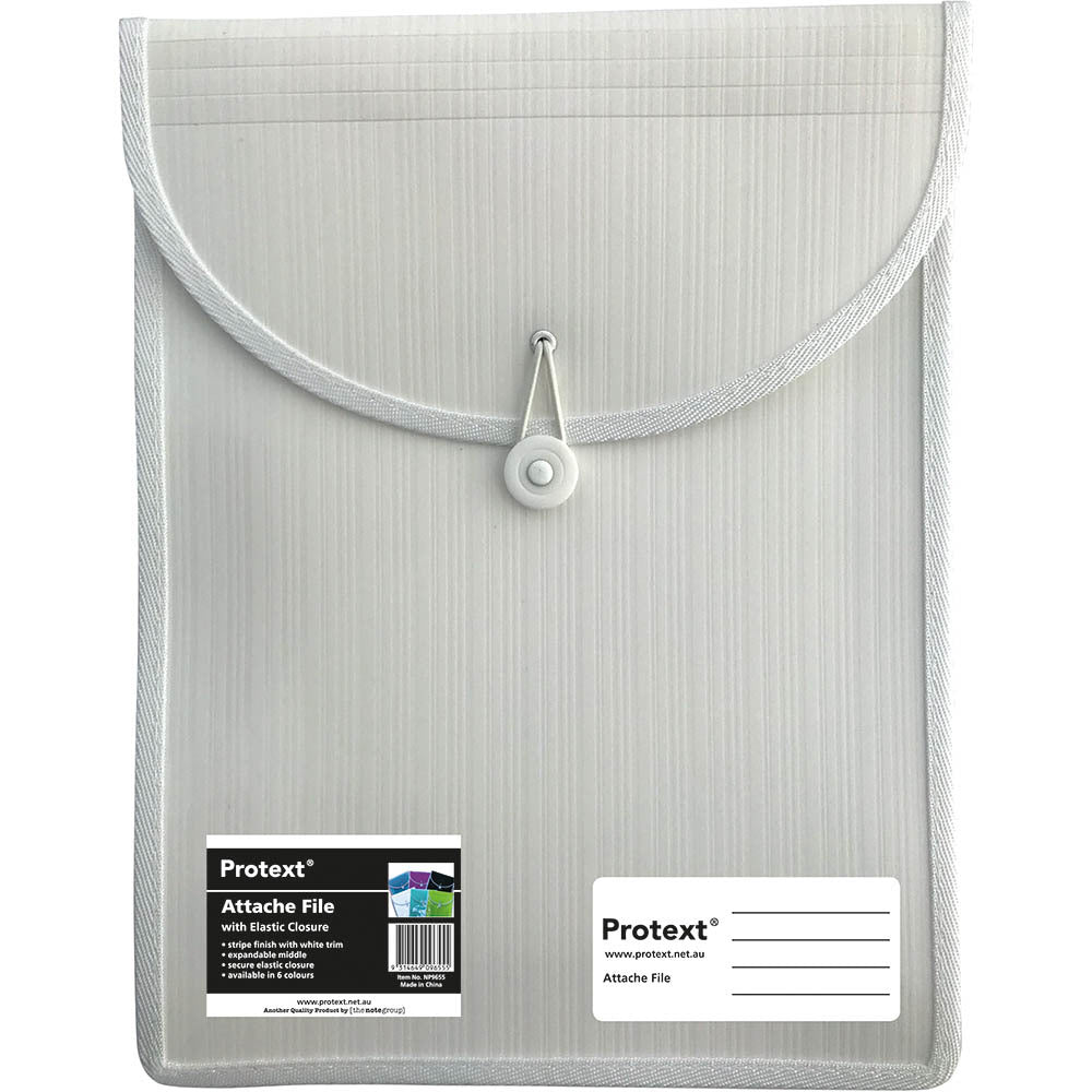 Protext Attache Case File with Elastic Closure: White