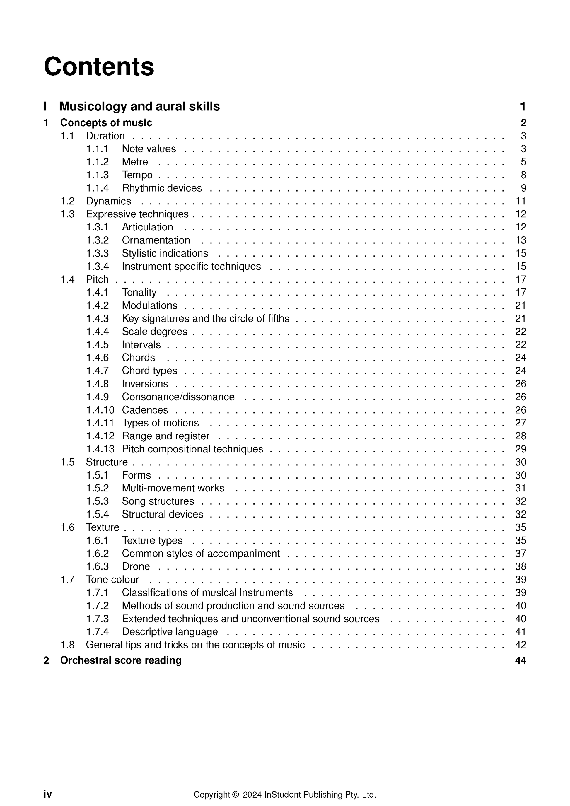 Course notes with a detailed table of contents from ATAR Notes, featuring numbered sections and associated page numbers.