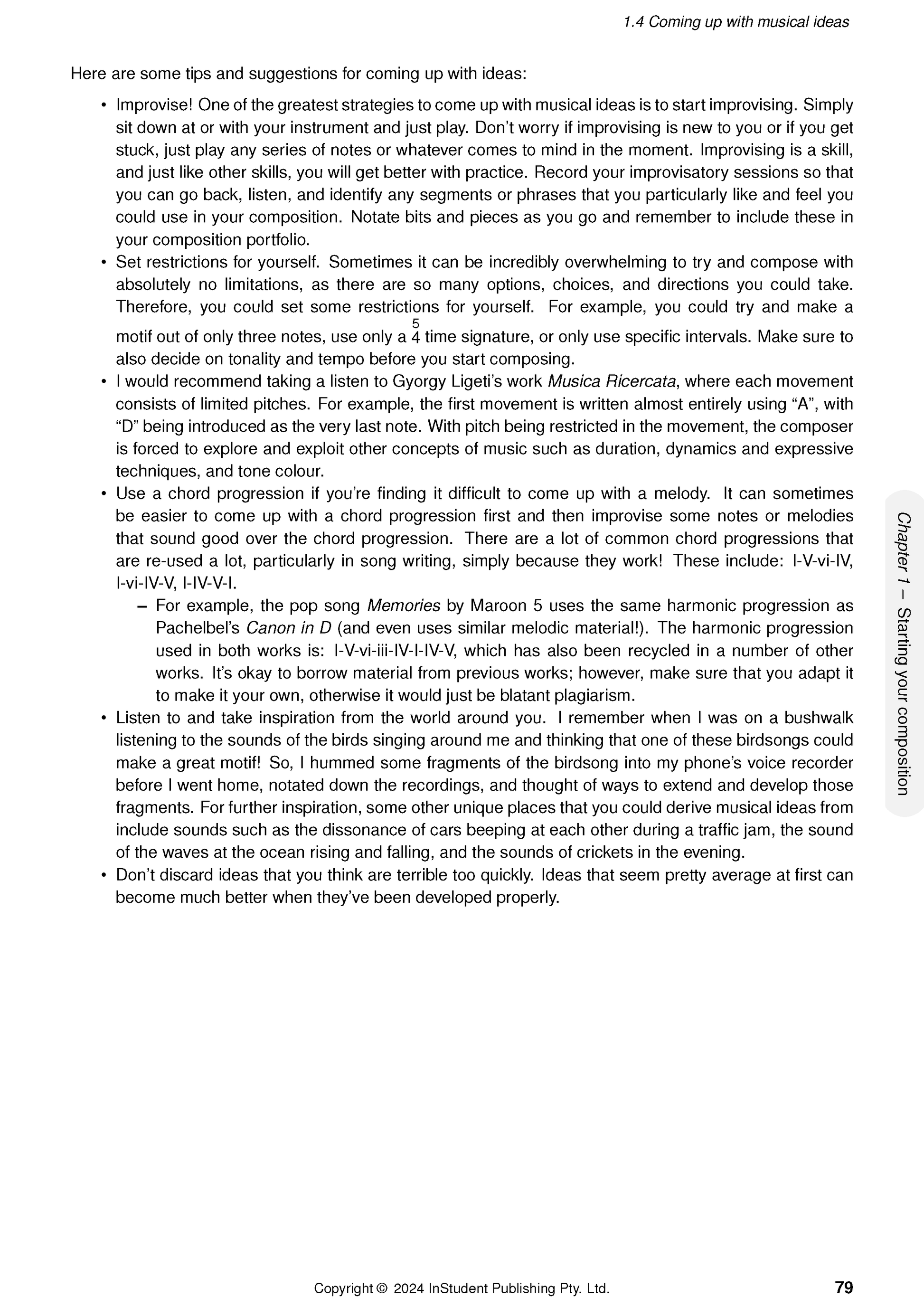 HSC Year 12 Music Course Notes by ATAR Notes, a white page with text on musical ideas and a sidebar.