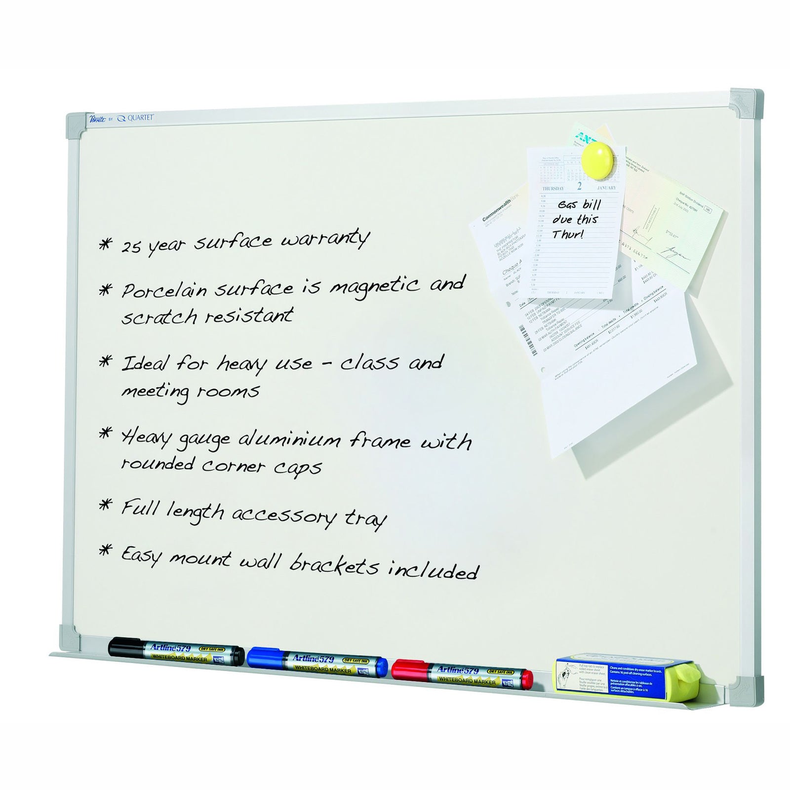 Quartet - Penrite Aluminium Frame Whiteboard: Porcelain (1800 x 1200mm)