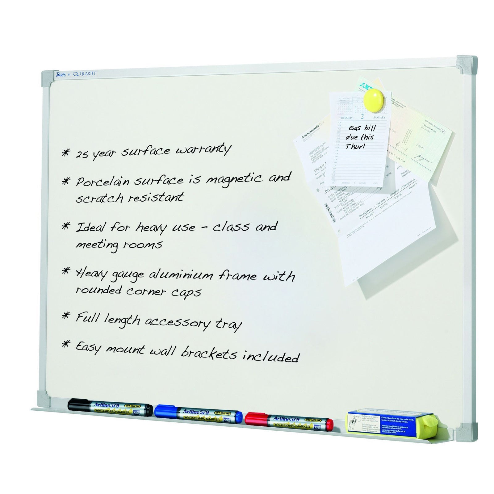 Quartet - Penrite Aluminium Frame Whiteboard: Porcelain (2400 x 1200mm)