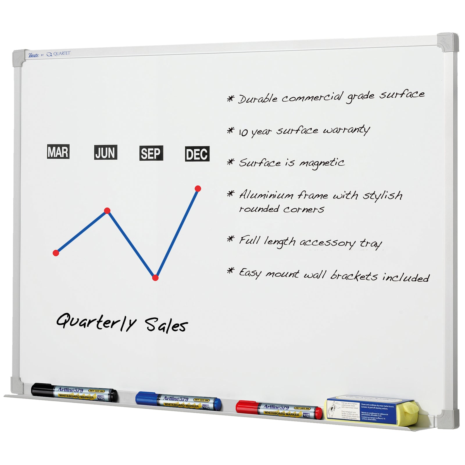 Quartet - Penrite Aluminium Frame Whiteboard: Premium Dry-Erase (2400 x 1200mm)