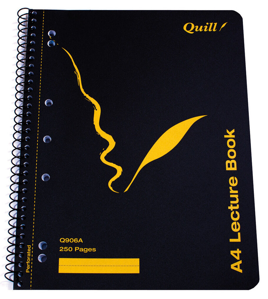 Quill Lecture Book - A4 Ruled Side-Opening Black: 250pg (Pack of 5)