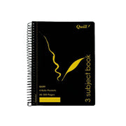Quill Notebook - A5 3-Subject Ruled Side-Opening Black: 300pg (Single)