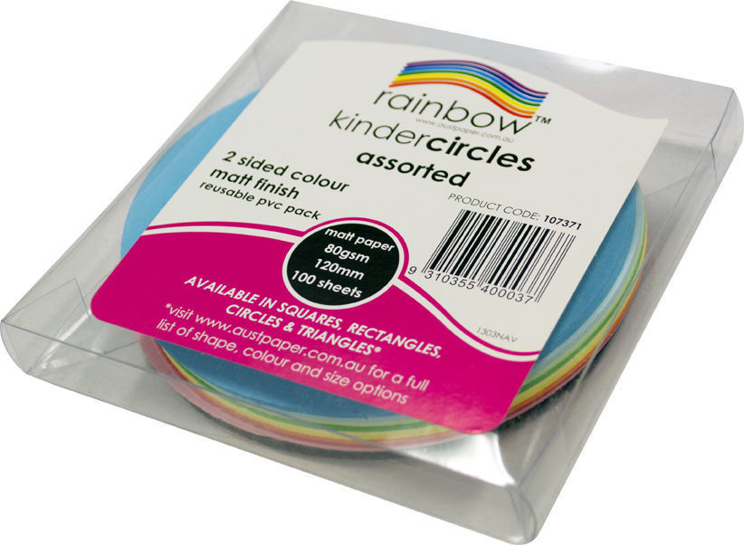Rainbow Craft Paper (Circles) - Matt Double-Sided 120mm (Pack of 100)