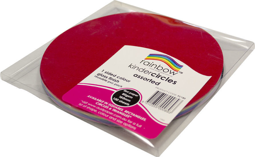 Rainbow Craft Paper (Circles) - Glossy 180mm (Pack of 100)