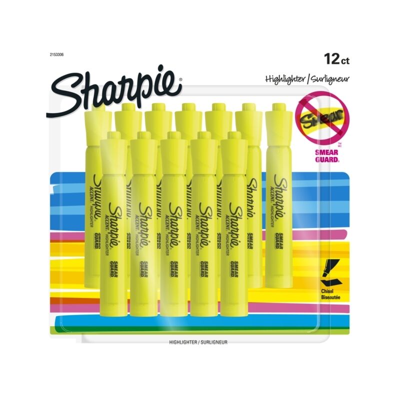Sharpie Highlighter Tank Yellow - Pack of 12 (Box of 3)
