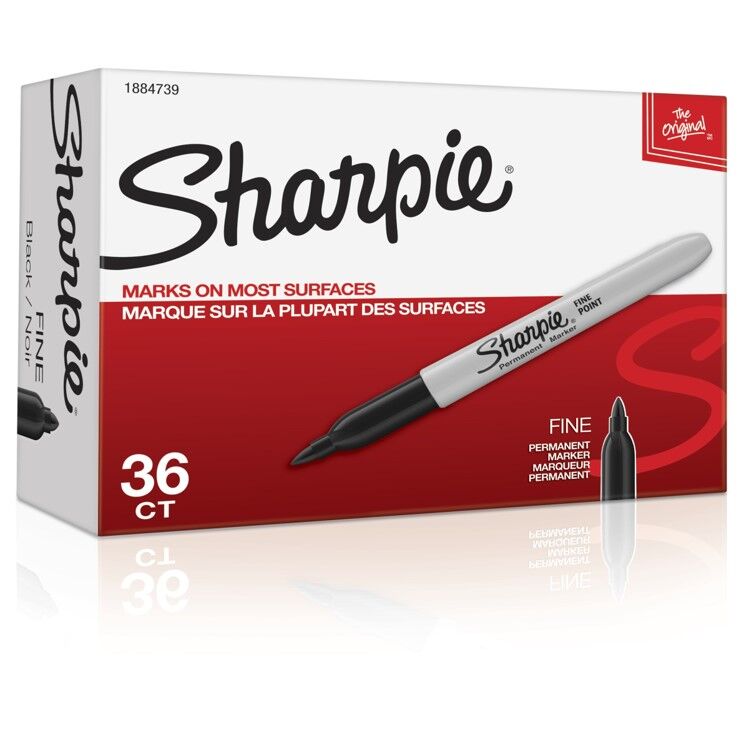 Sharpie Marker - Permanent Fine: 1.0mm Black (Box of 36)