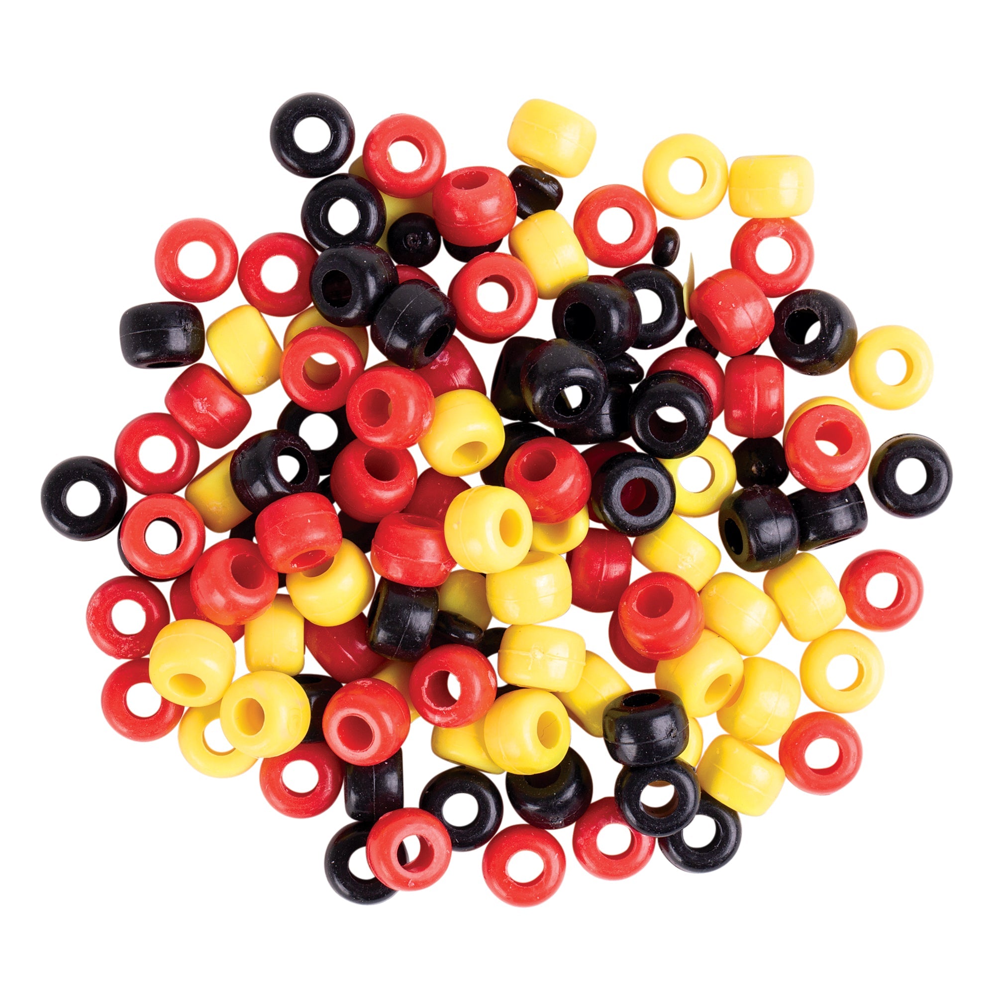 Plastic Pony Beads - Red, Yellow & Black - 250g