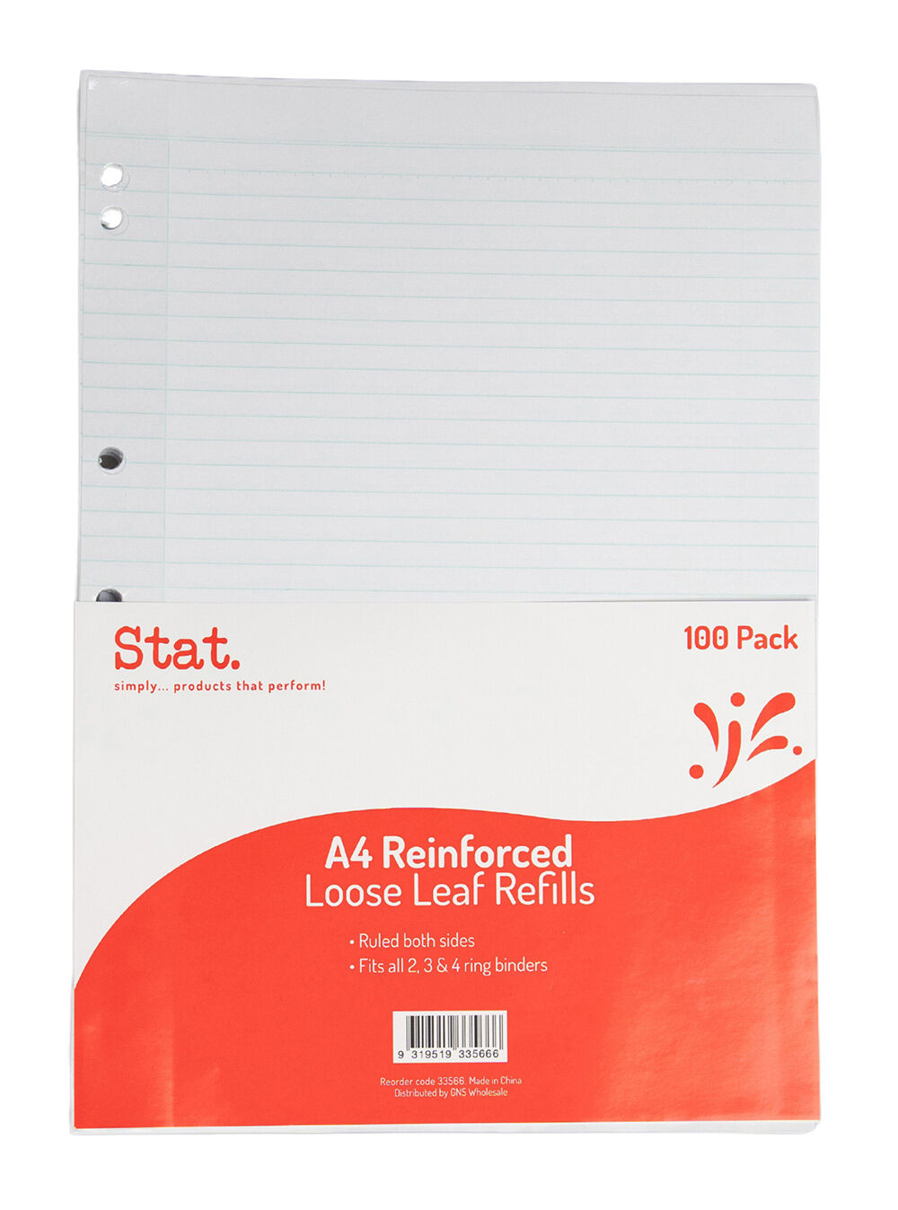 Stat Loose Leaf Reinforced Refills - A4 Ruled (Pack of 100)