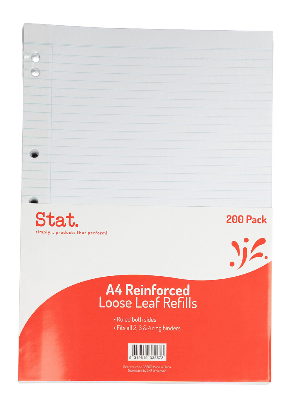 Stat Loose Leaf Reinforced Refills - A4 Ruled (Pack of 200)