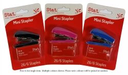 Stat Stapler - Mini 26/6 W/Staples Assorted Colours