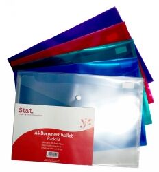 Stat Document Wallet - A4 Polypropylene (PP) With Button: Assorted Colours (Pack of 10)