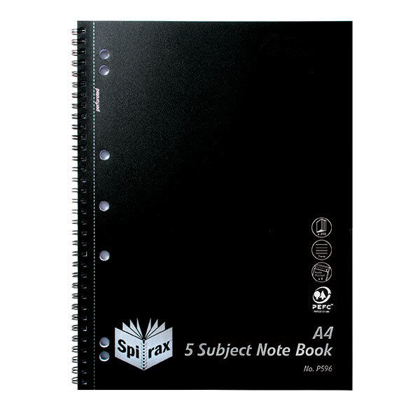 Spirax Notebook P596 - 5 Subject: Polypropylene (Side-Opening) - 250 Pages: Black (Single)