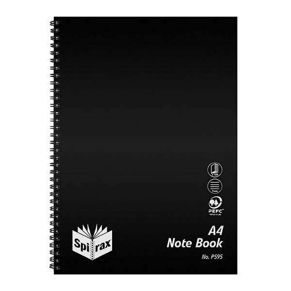 Spirax Notebook - P595 Propylene A4 Side Opening: 120 Pages - Black (Pack of 10)