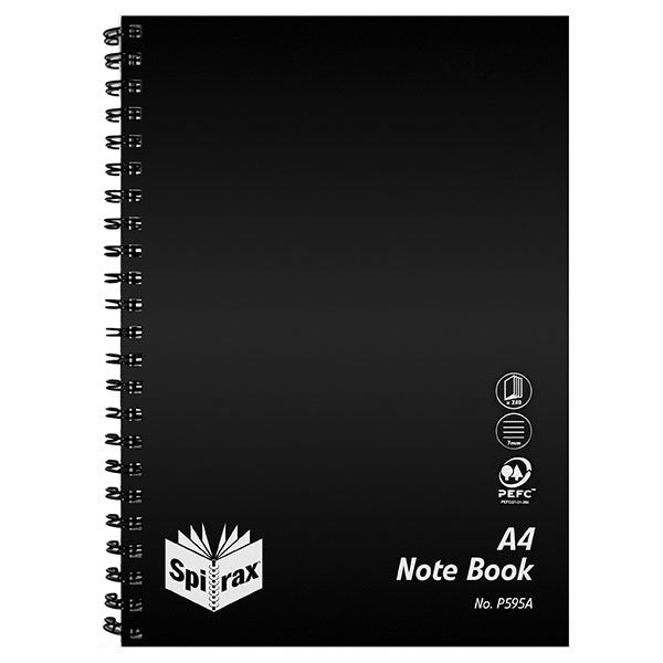 Spirax Notebook - P595A Propylene A4 Side Opening: 240 Pages - Black (Pack of 5)