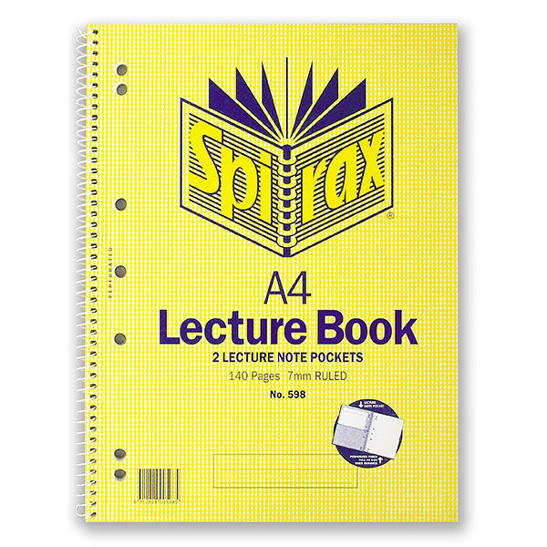 Spirax Lecture Book - 598 with Pocket Side Opening (A4): 140 Pages (Pack of 10)