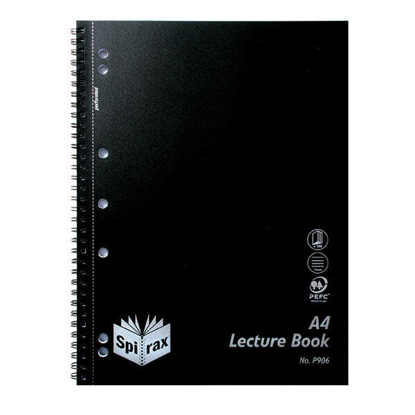 Spirax Lecture Book - P906 Propylene Side Opening (A4): Black 140 Pages (Single)
