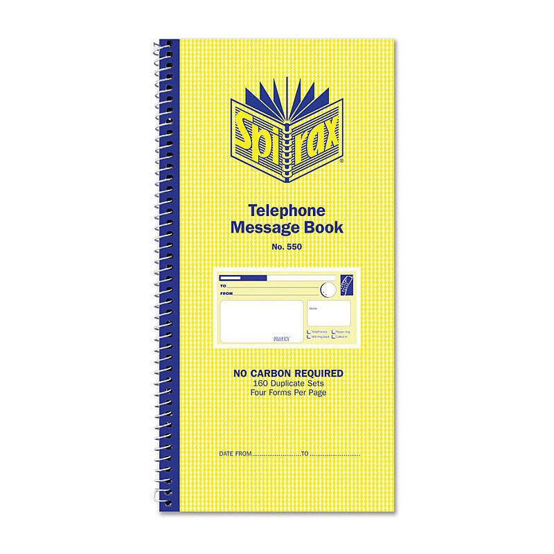 Spirax 550 Telephone Message Book 279X144mm - Pack of 10