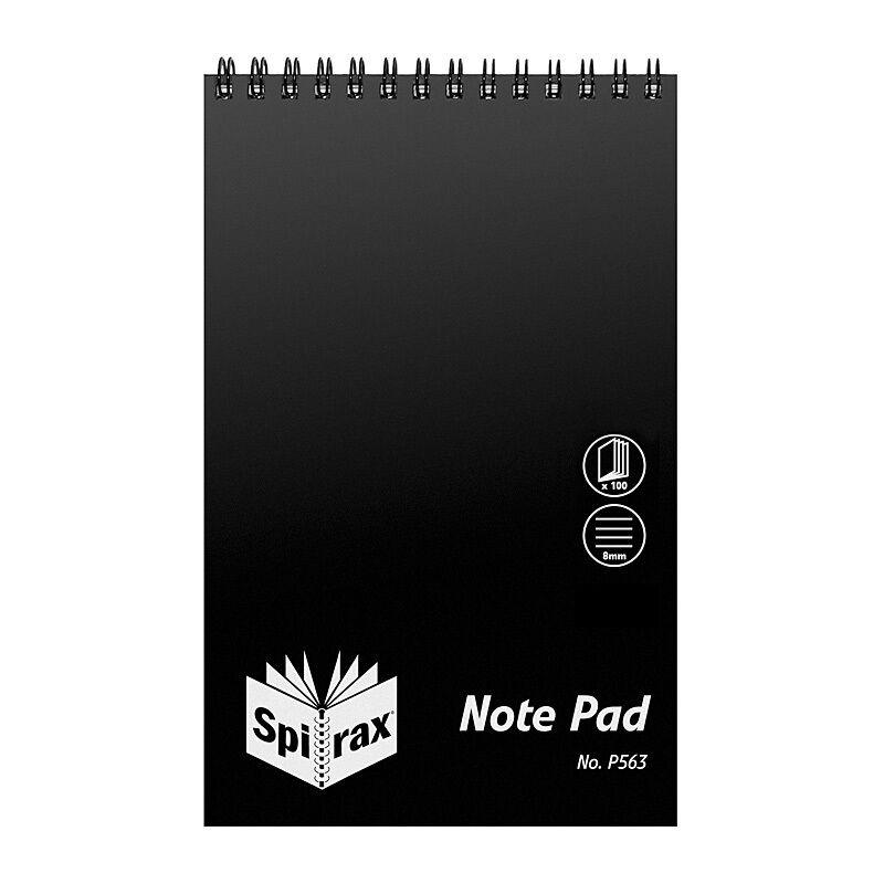 Spirax P563 Polypropylene Notebook Reporter 200x127mm 100 Page Black - Pack of 2