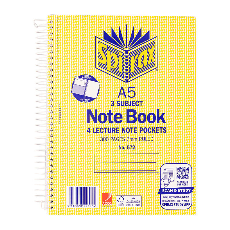 Spirax 572 3 Subject A5 Notebook - Pack of 5