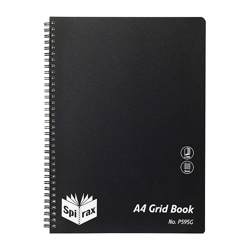 Spirax P595G Polypropylene Grid Book A4 200 Pages Black S/O - Pack of 5