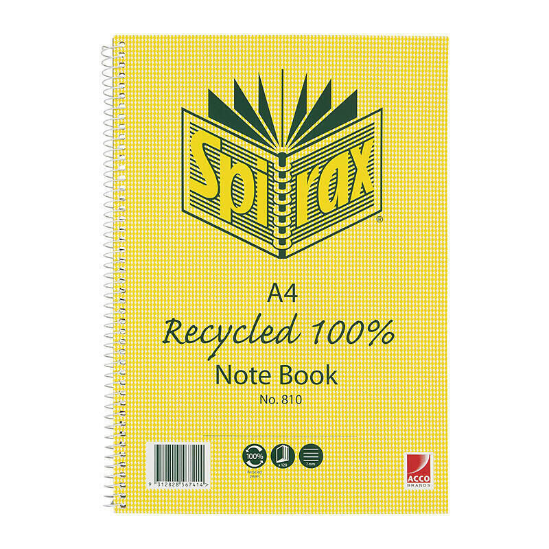 Spirax 810 Recycled Notebook A4 120 Pg Pack of 5