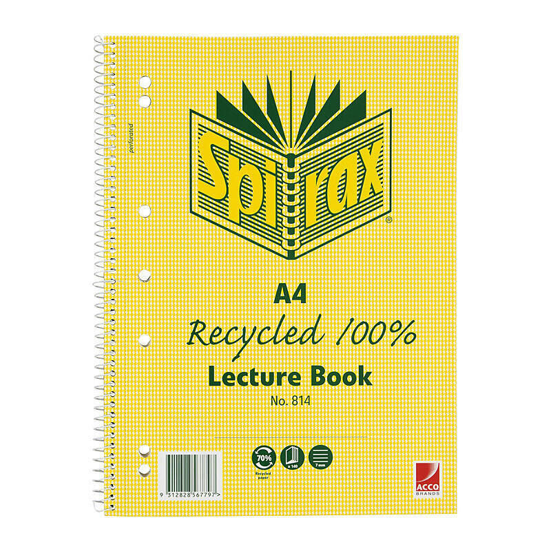 Spirax 814 Recycled Lecture Book A4 140 Page - Pack of 5