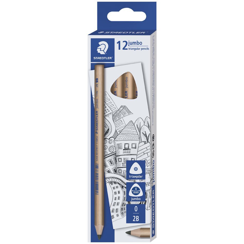 Staedtler Natural Jumbo Triangular Graphite Pencil: 2B - 12 Pack