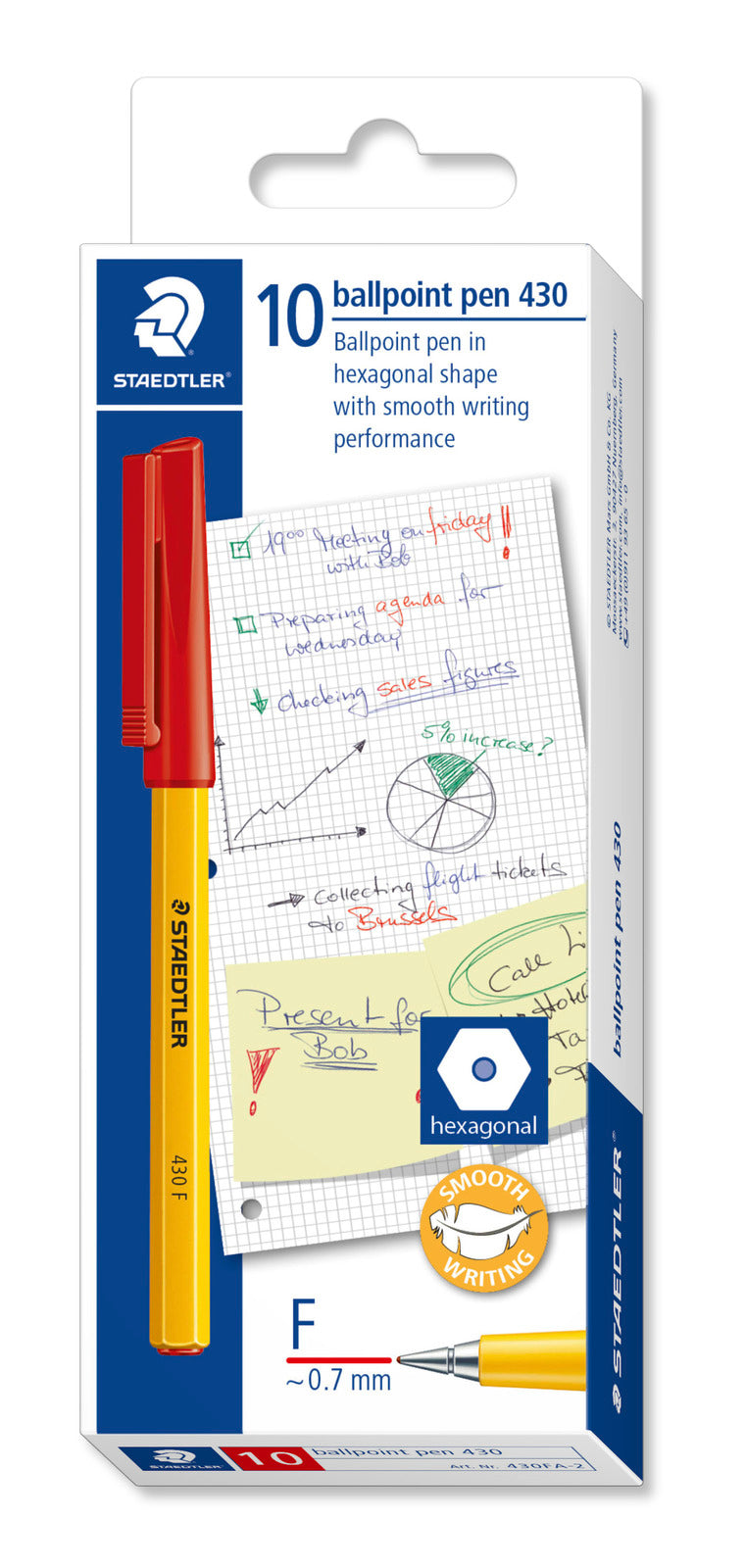 Staedtler Ballpoint Pen - Stick 430: Fine Red (Box of 10)