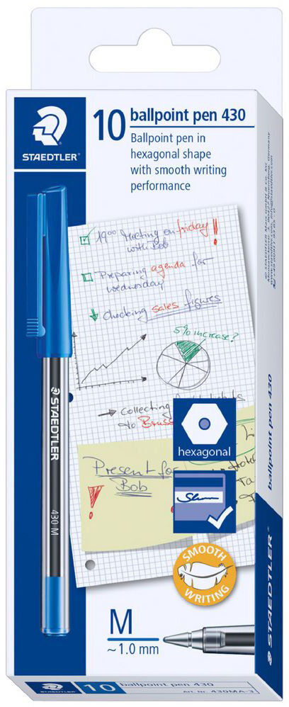 Staedtler Pen - Ballpoint Pen Stick 430: Medium Blue (Box of 10)