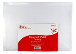 Stat Document Wallet - Foolscap Polypropylene (PP) With Gusset: Clear (Pack of 10)