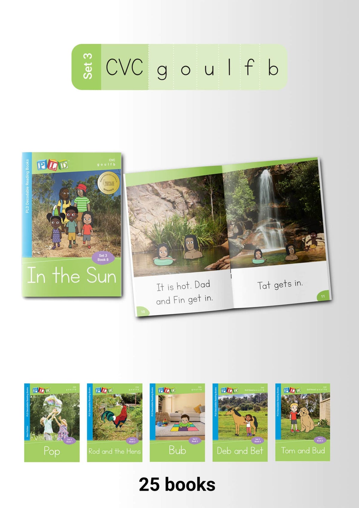 PLD Decodable Reading Books (Set 3 – CVC g o u l f b)