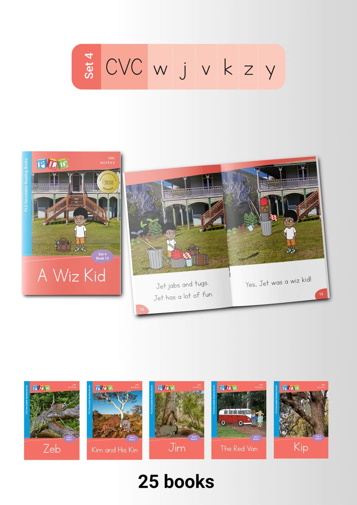 PLD Decodable Reading Books (Set 4 – CVC w j v k z y)