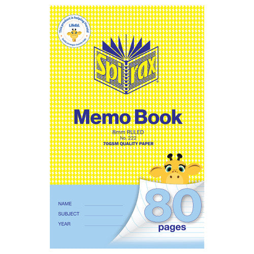 Spirax 222 Memo Book 165 x 100mm 80 Page 8mm (Pack of 20)