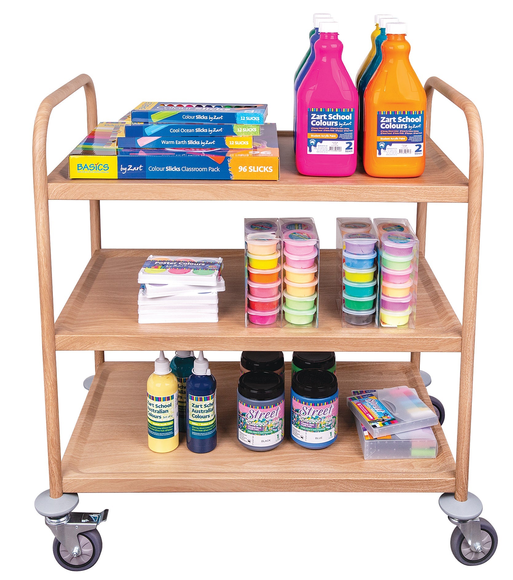 Wood Look 3 Tier Classroom Metal Trolley